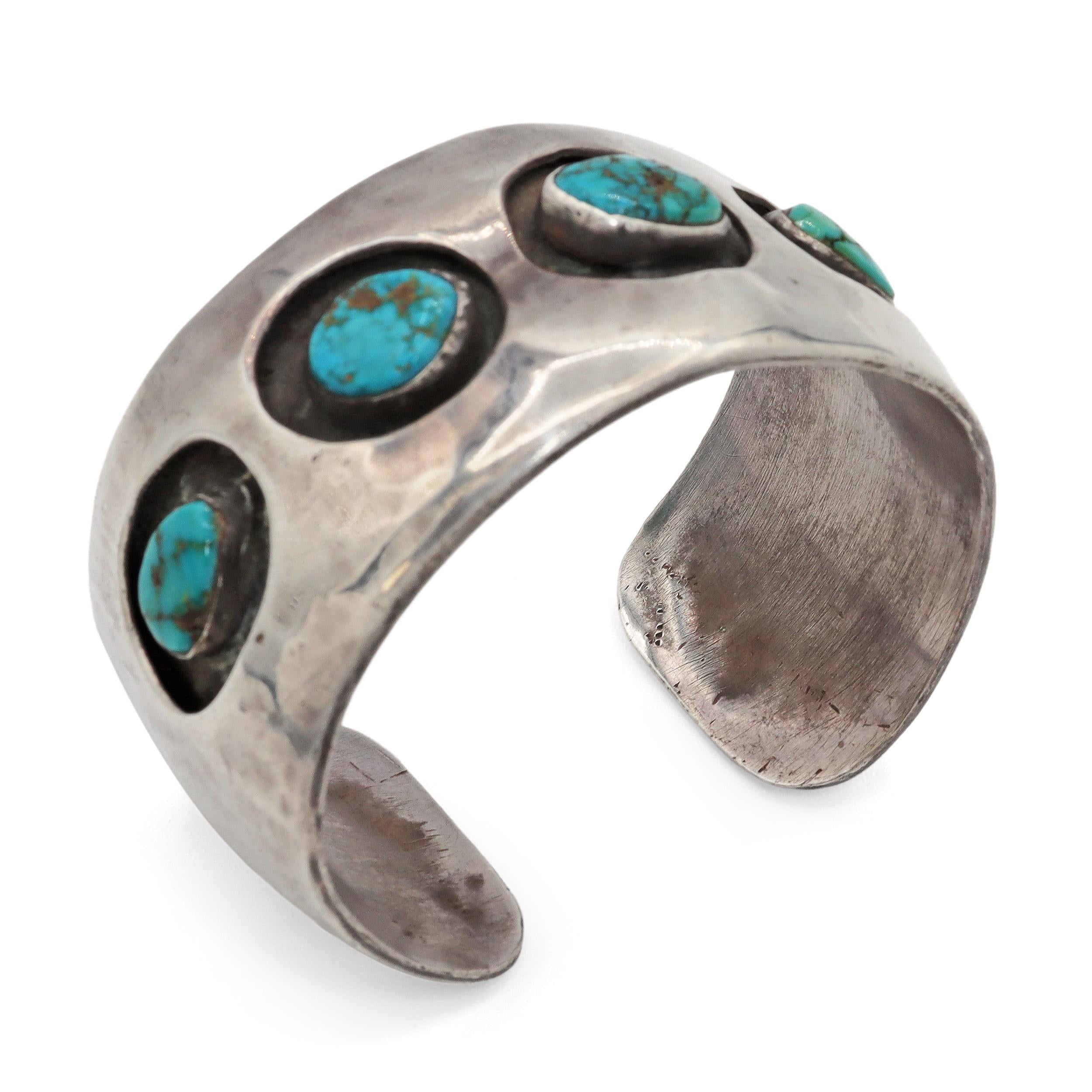 Navajo Sterling Silver Four-Turquoise Cuff Bracelet