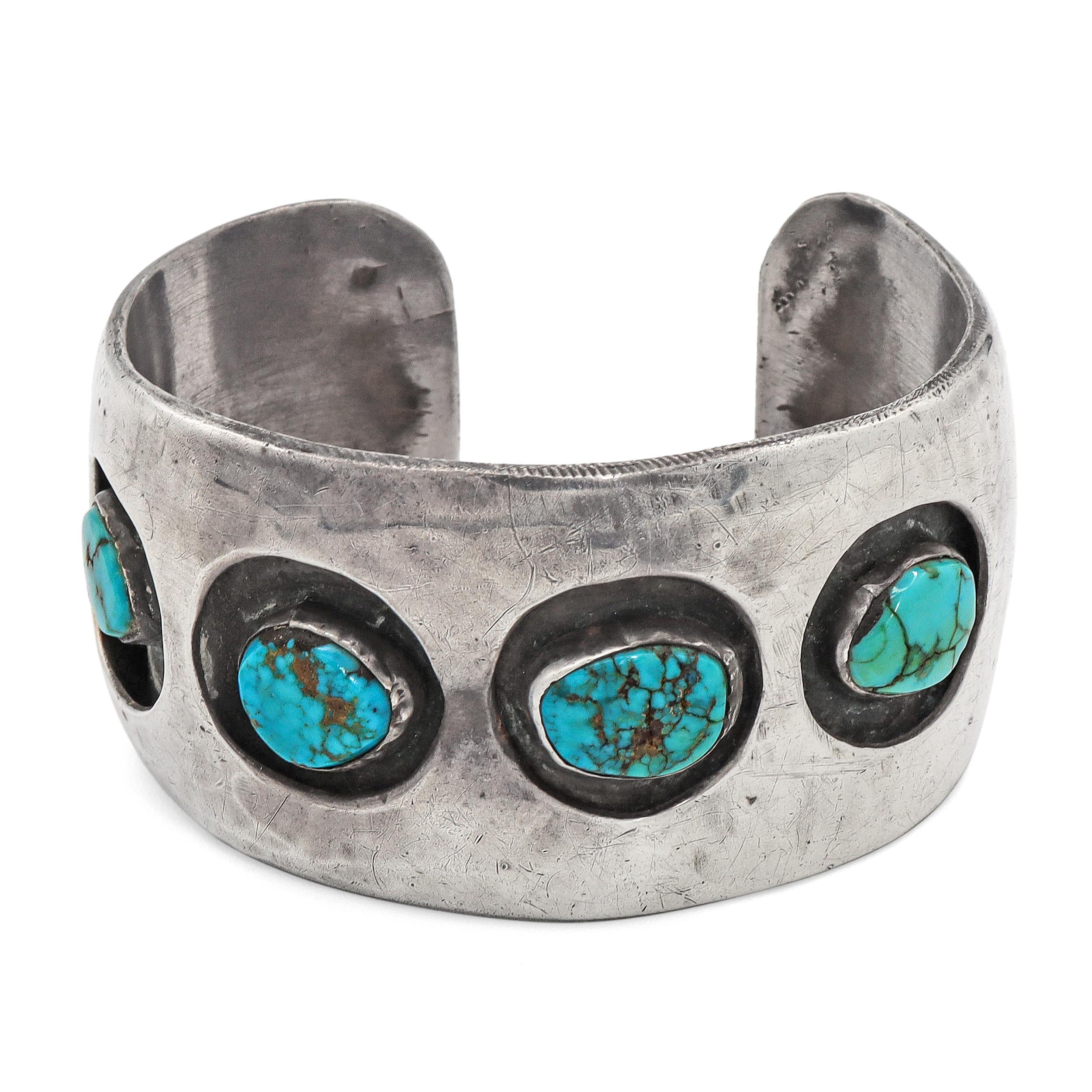 Navajo Sterling Silver Four-Turquoise Cuff Bracelet
