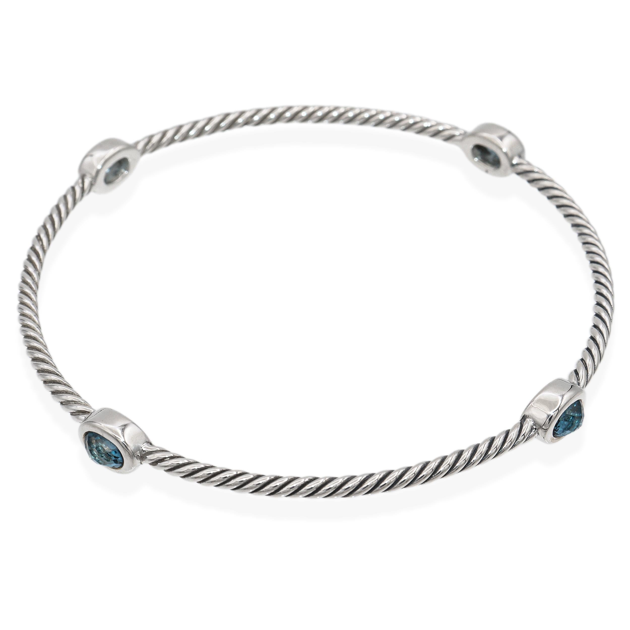 David Yurman Sterling Silver Blue Topaz Cable Bangle Bracelet