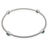 David Yurman Sterling Silver Blue Topaz Cable Bangle Bracelet