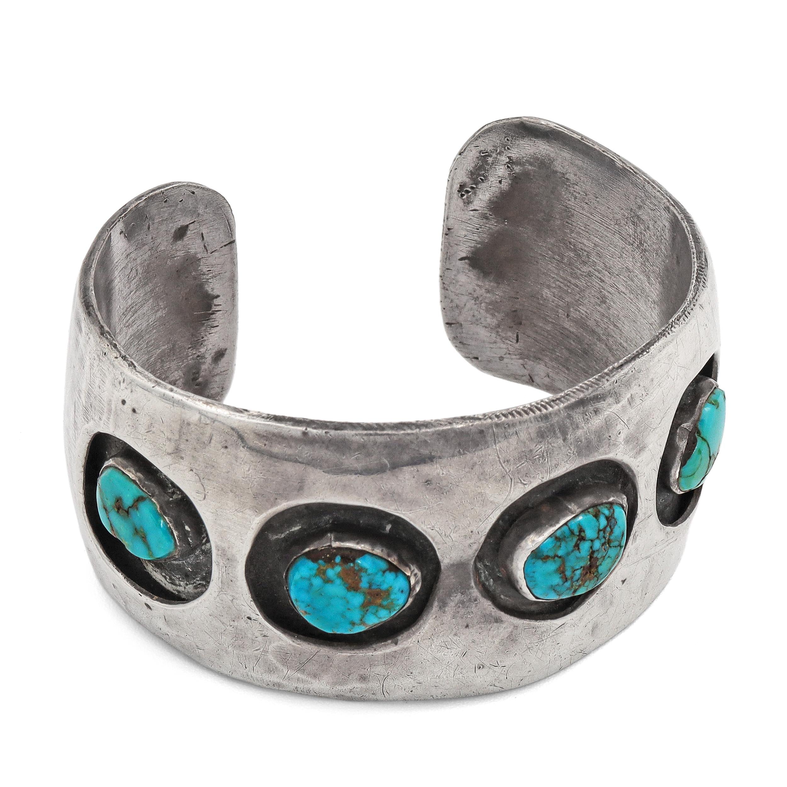 Navajo Sterling Silver Four-Turquoise Cuff Bracelet