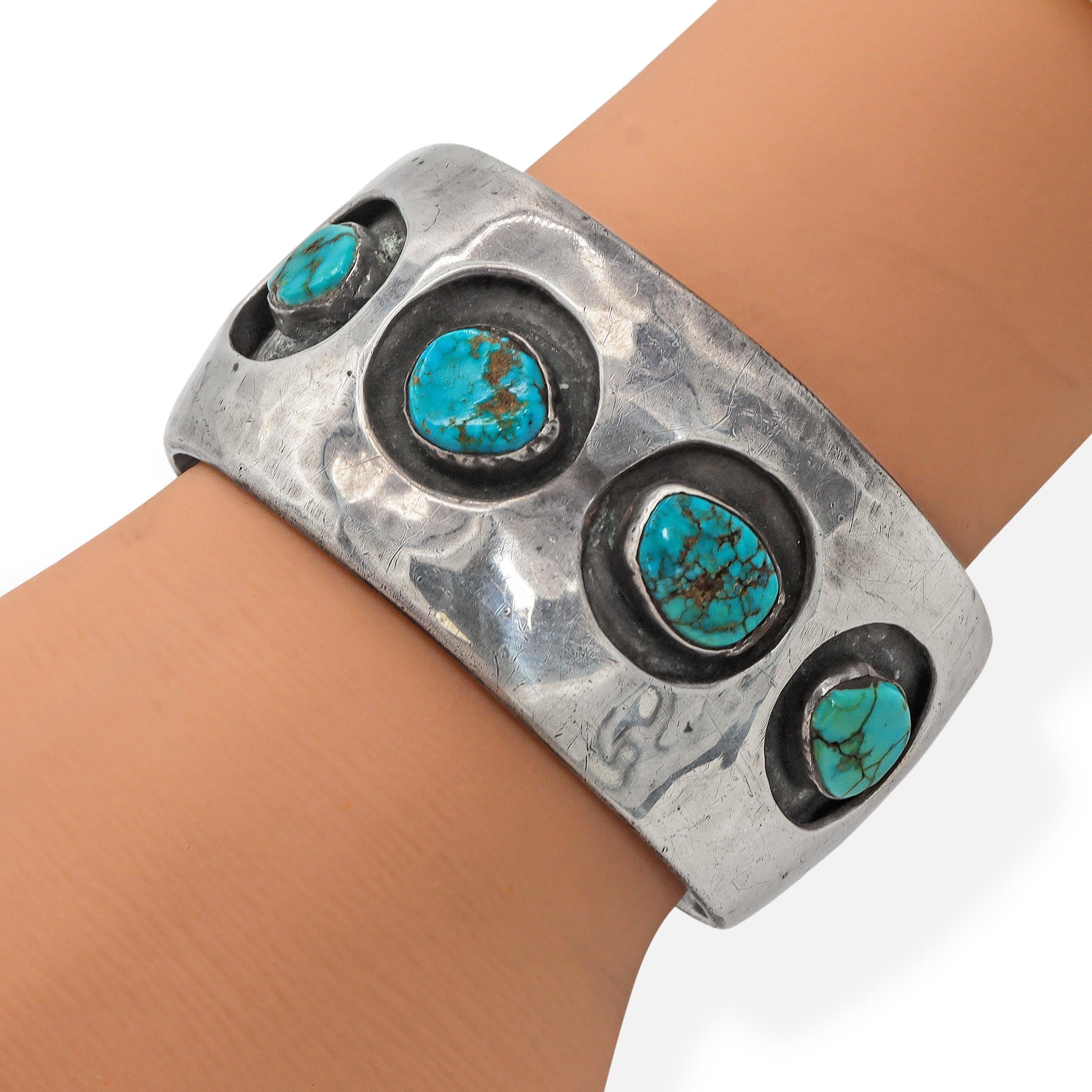 Navajo Sterling Silver Four-Turquoise Cuff Bracelet