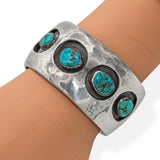 Navajo Sterling Silver Four-Turquoise Cuff Bracelet