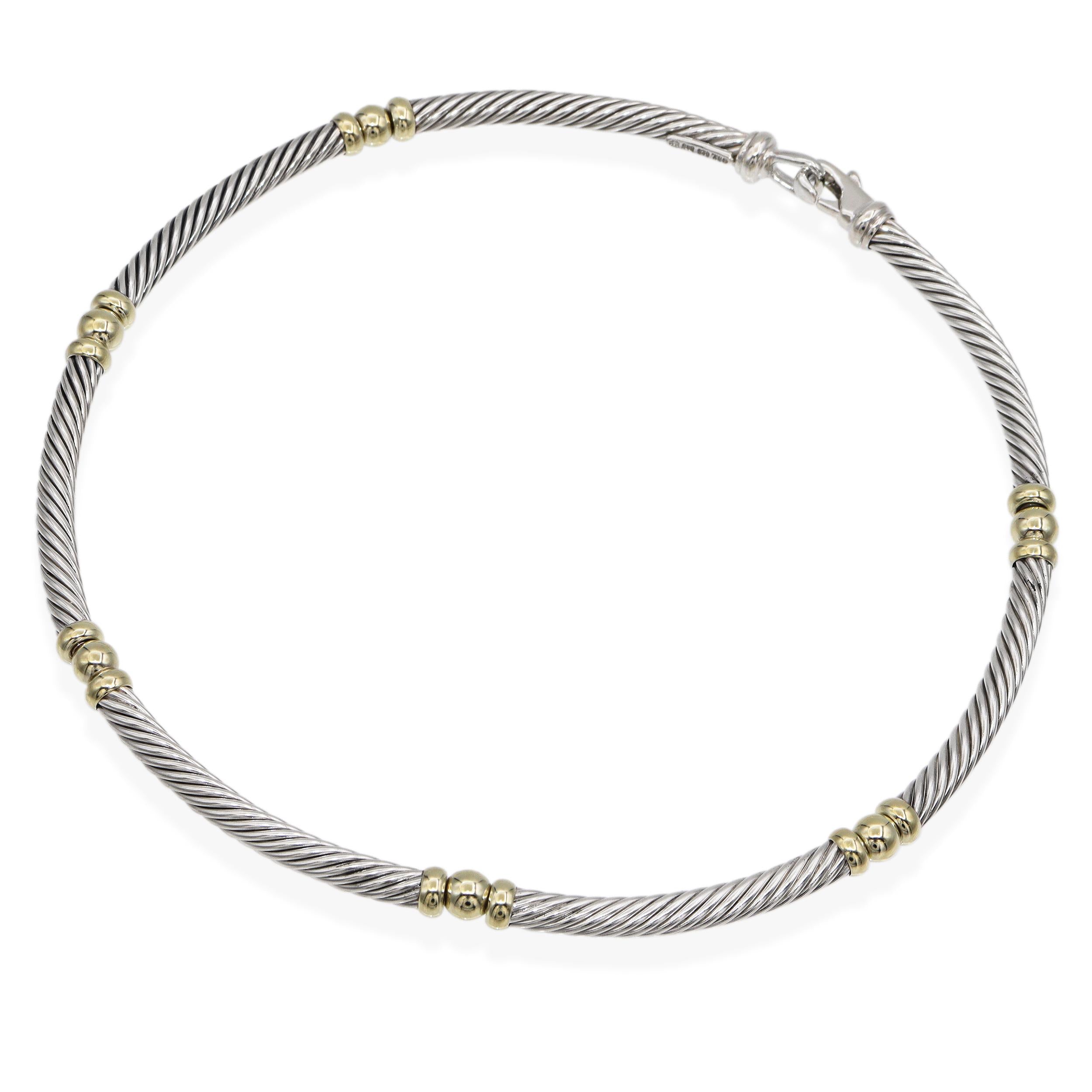 David Yurman Sterling Silver & 14K Yellow Gold Cable Collar Necklace