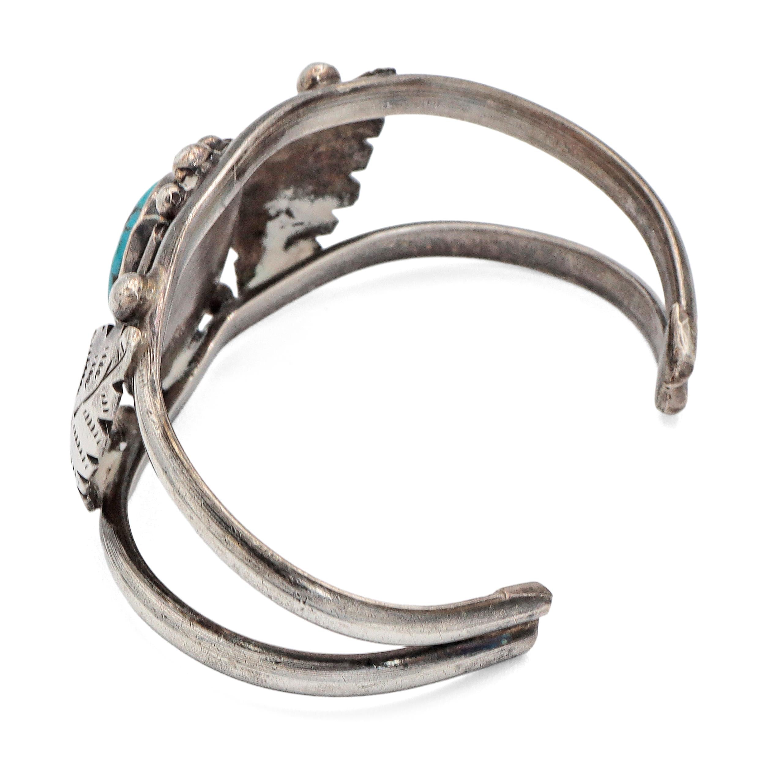 Navajo Sterling Silver Turquoise Leaf Cuff Bracelet