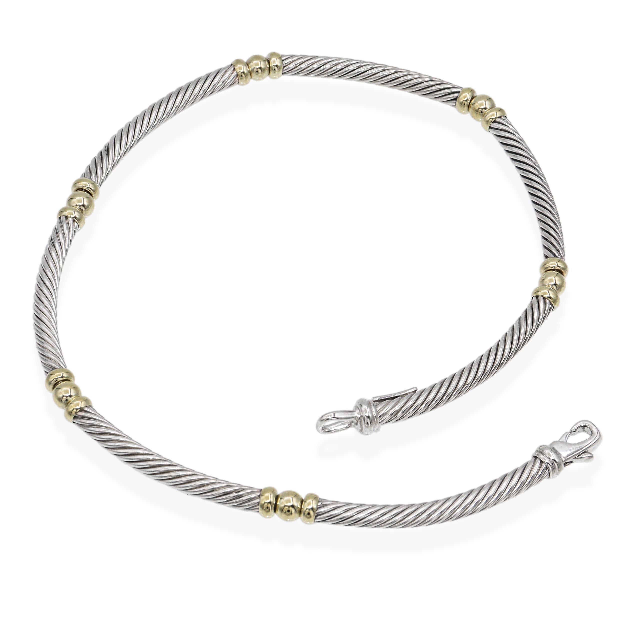 David Yurman Sterling Silver & 14K Yellow Gold Cable Collar Necklace