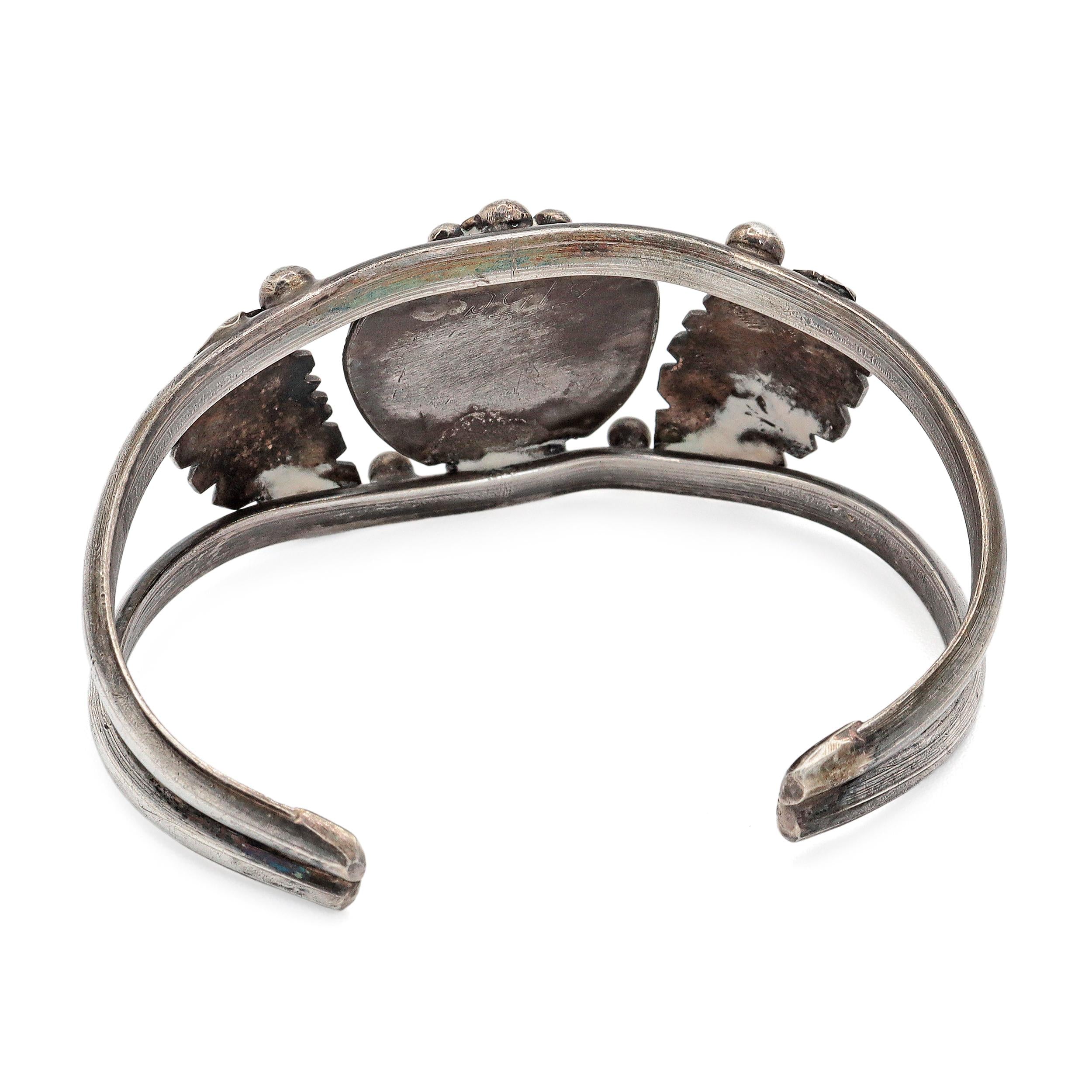 Navajo Sterling Silver Turquoise Leaf Cuff Bracelet