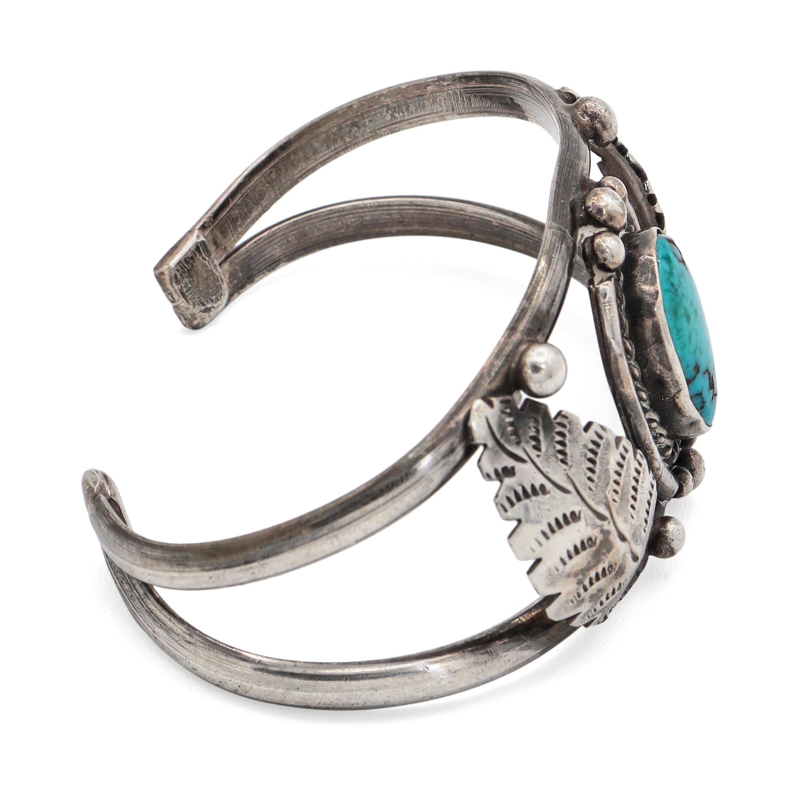 Navajo Sterling Silver Turquoise Leaf Cuff Bracelet