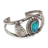 Navajo Sterling Silver Turquoise Leaf Cuff Bracelet