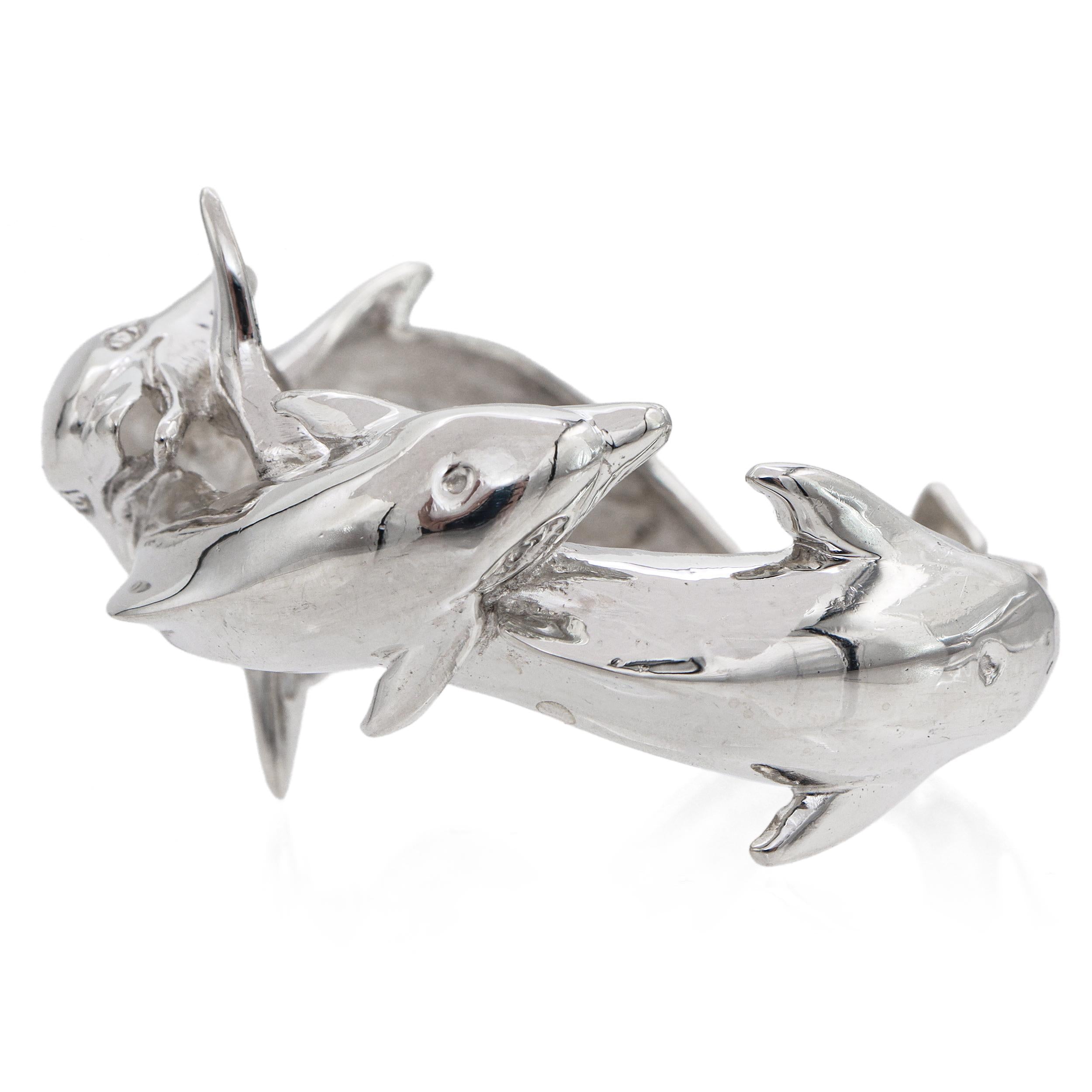 Vintage Sterling Silver Dolphin Cuff Bracelet
