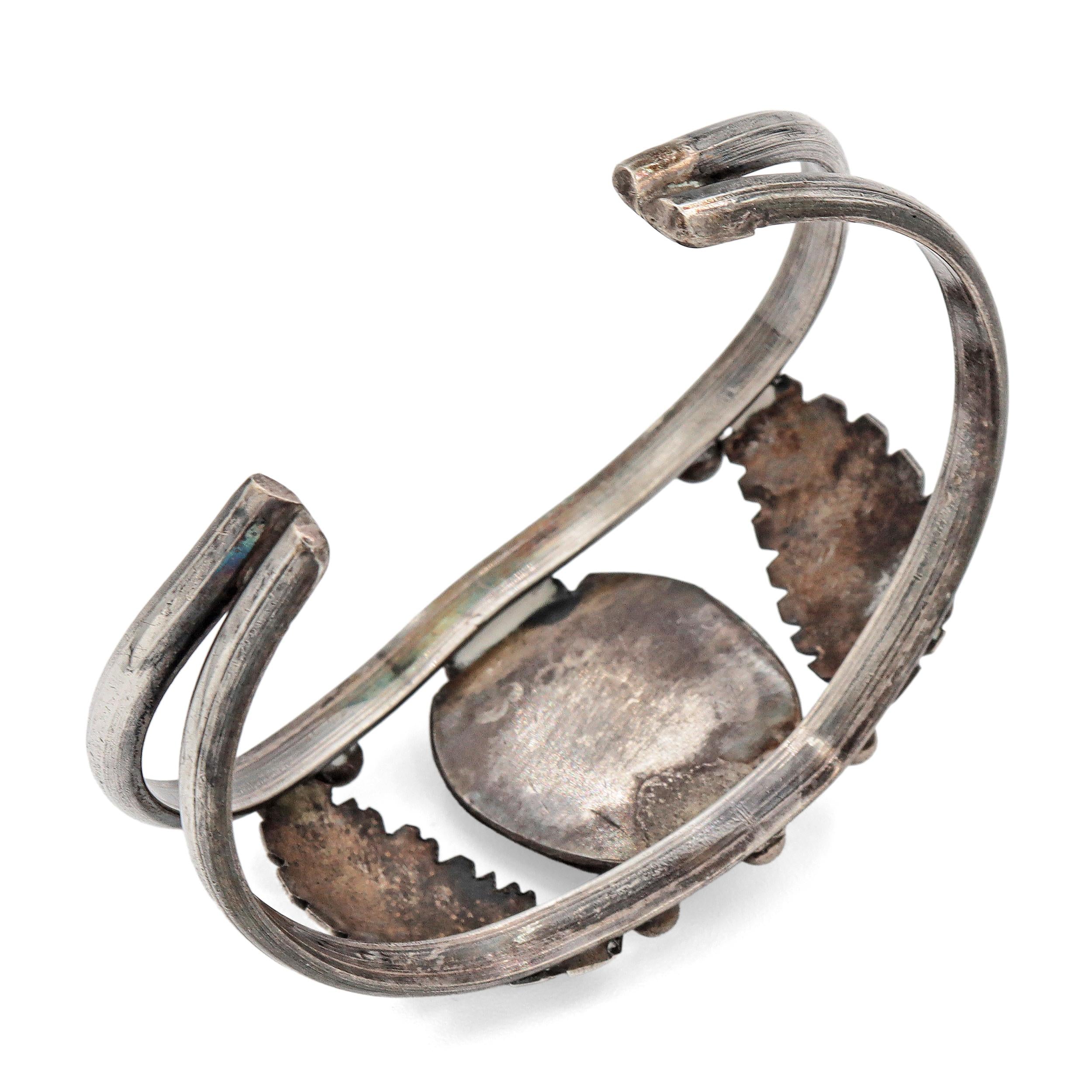 Navajo Sterling Silver Turquoise Leaf Cuff Bracelet