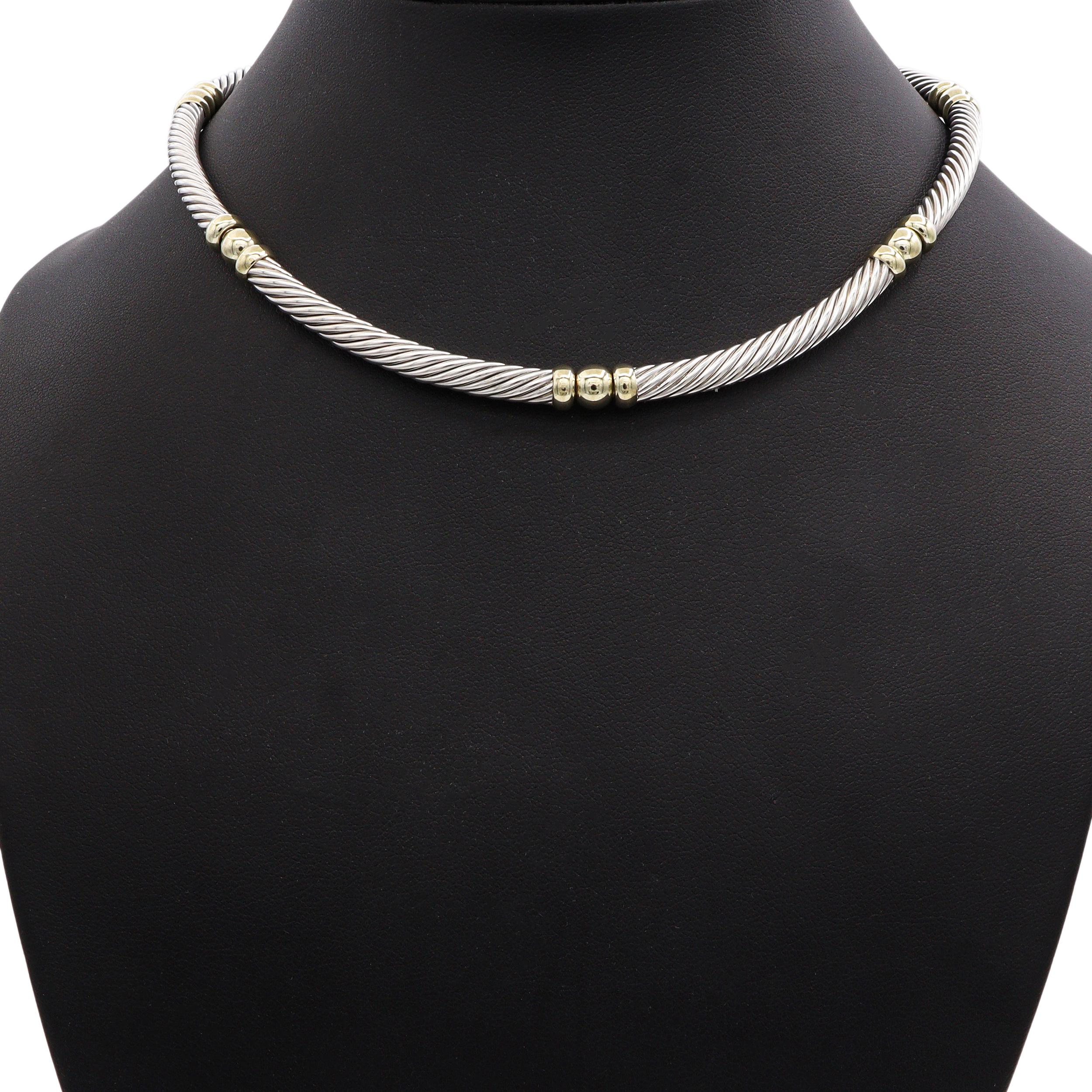 David Yurman Sterling Silver & 14K Yellow Gold Cable Collar Necklace