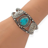 Navajo Sterling Silver Turquoise Leaf Cuff Bracelet