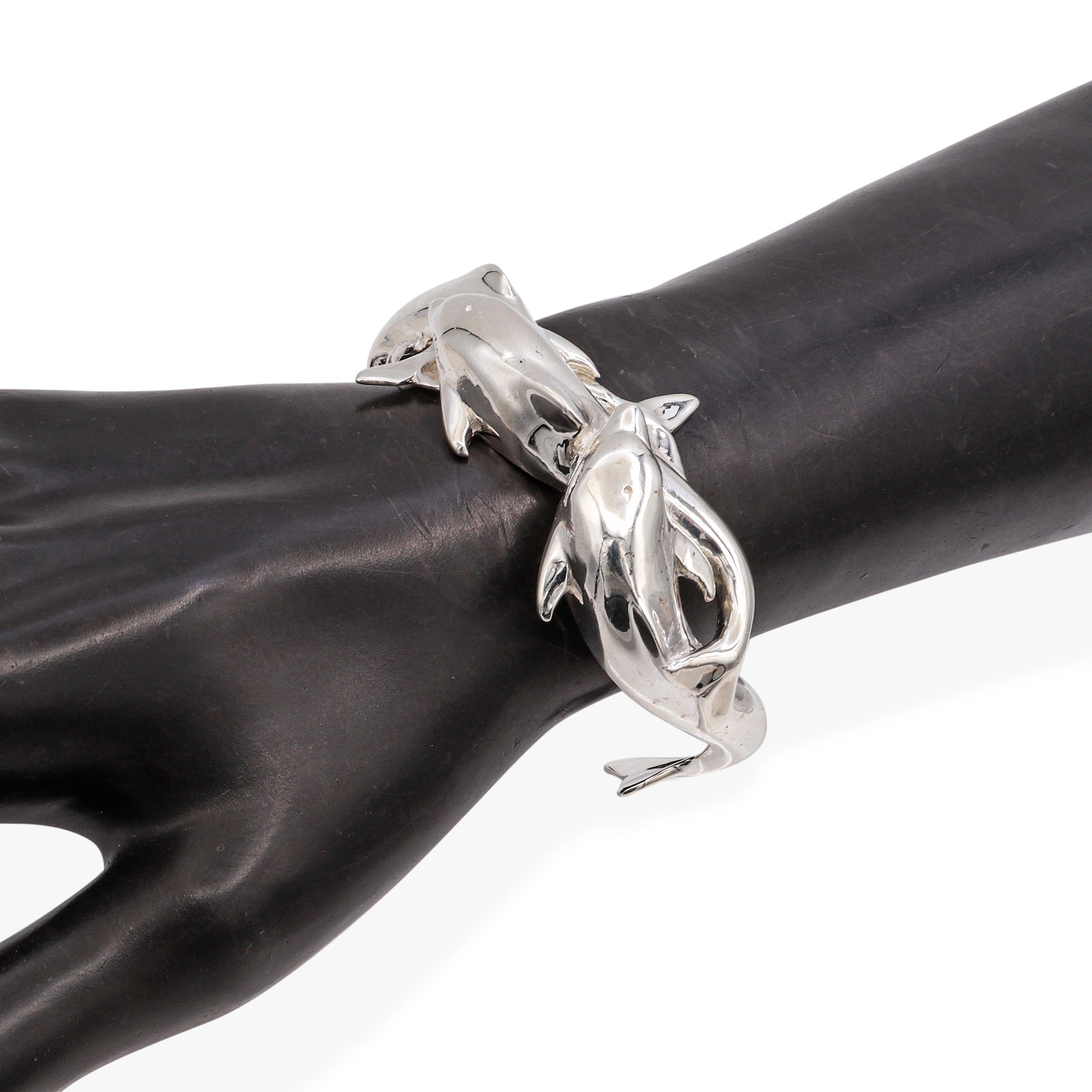 Vintage Sterling Silver Dolphin Cuff Bracelet