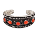 Vintage Navajo Sterling Silver Coral Five-Stone Cuff Bracelet
