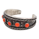 Vintage Navajo Sterling Silver Coral Five-Stone Cuff Bracelet
