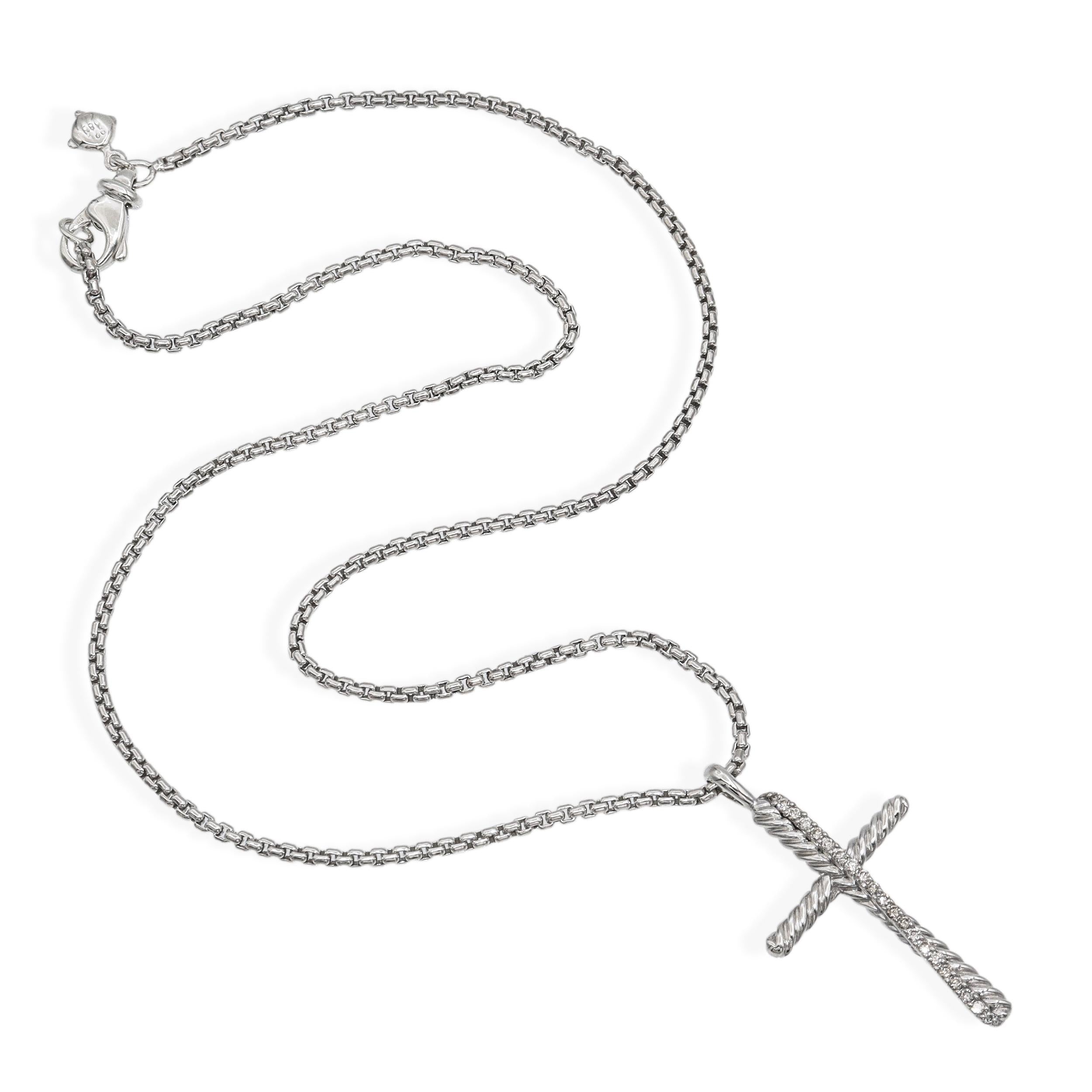 David Yurman Sterling Silver Diamond Cross Pendant Necklace
