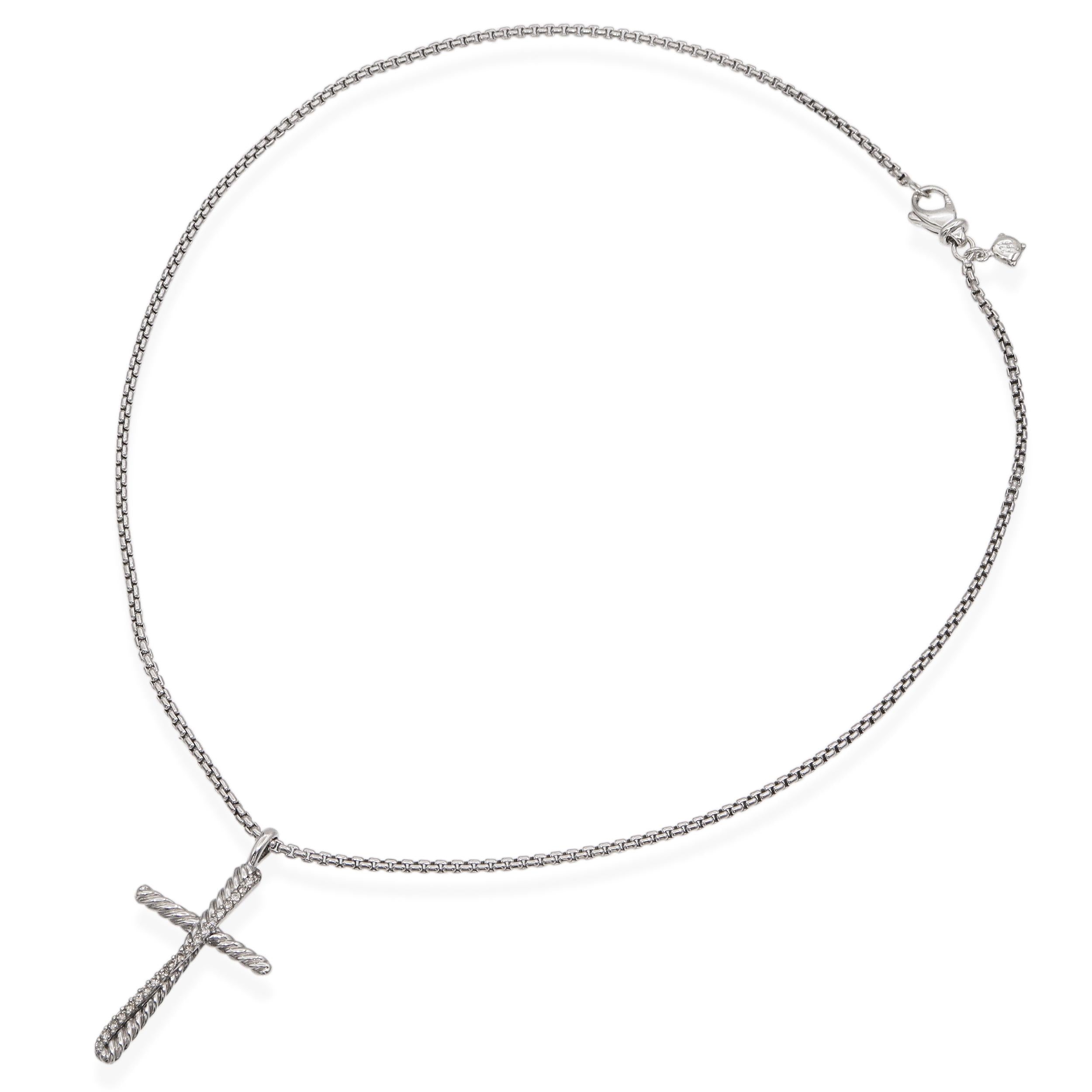 David Yurman Sterling Silver Diamond Cross Pendant Necklace