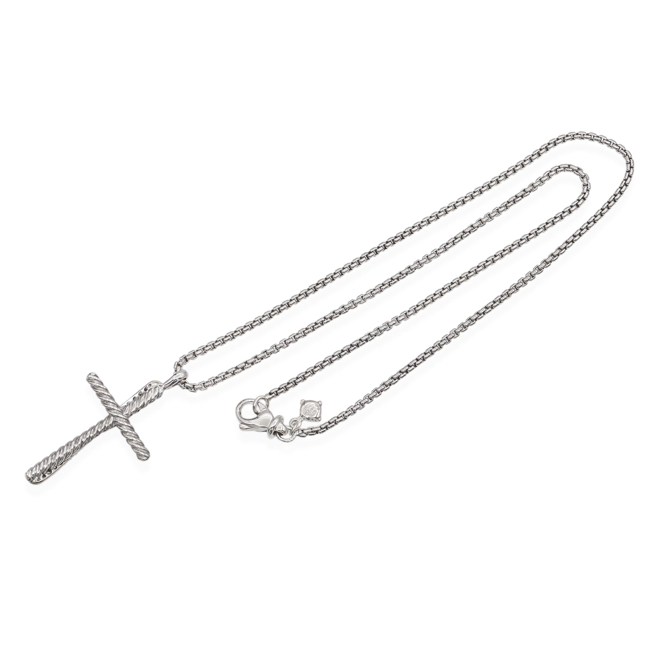 David Yurman Sterling Silver Diamond Cross Pendant Necklace
