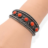 Vintage Navajo Sterling Silver Coral Five-Stone Cuff Bracelet