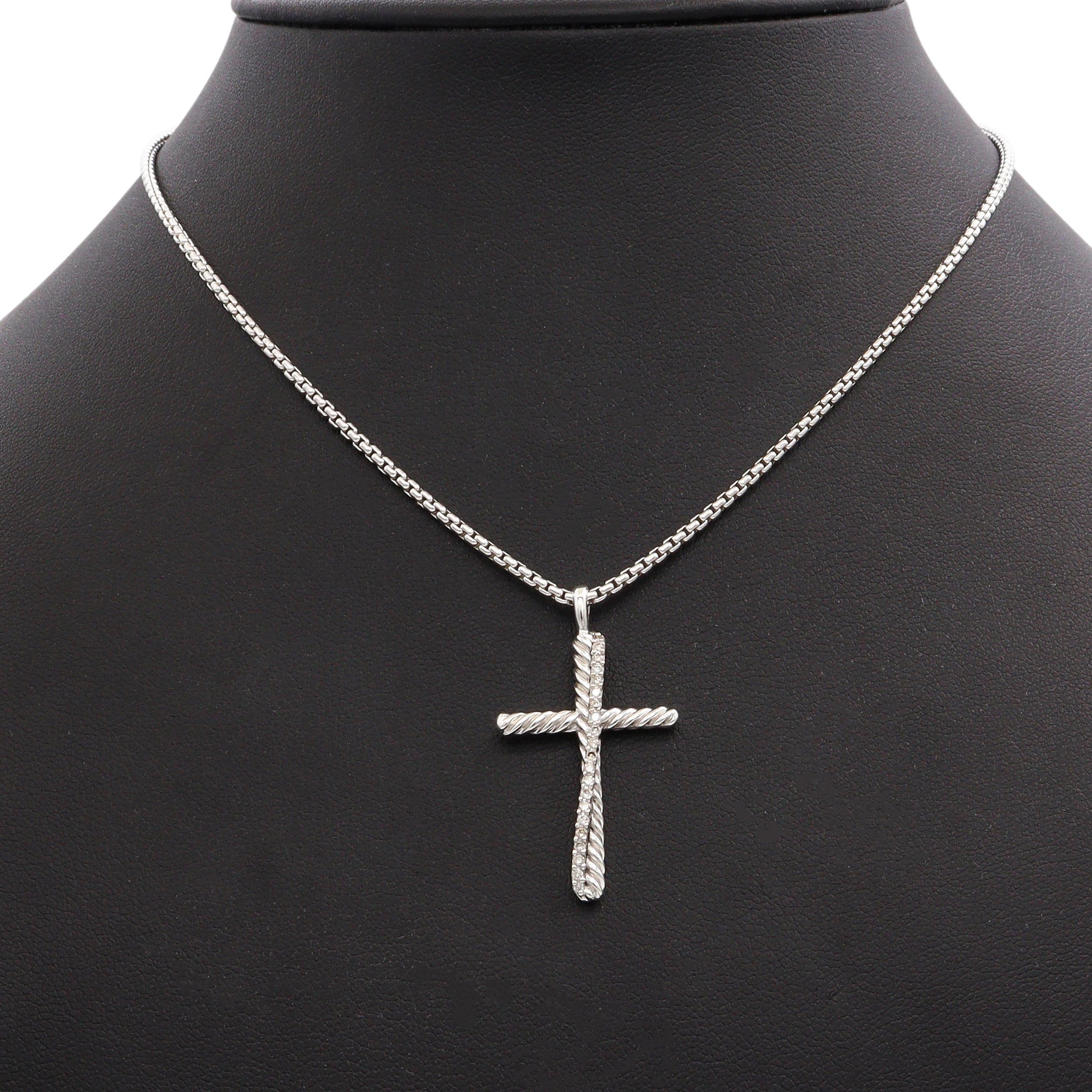 David Yurman Sterling Silver Diamond Cross Pendant Necklace