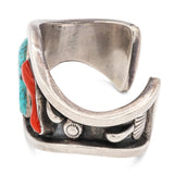 Vintage Phil T. Navajo Sterling Silver Turquoise and Coral Cuff Bracelet