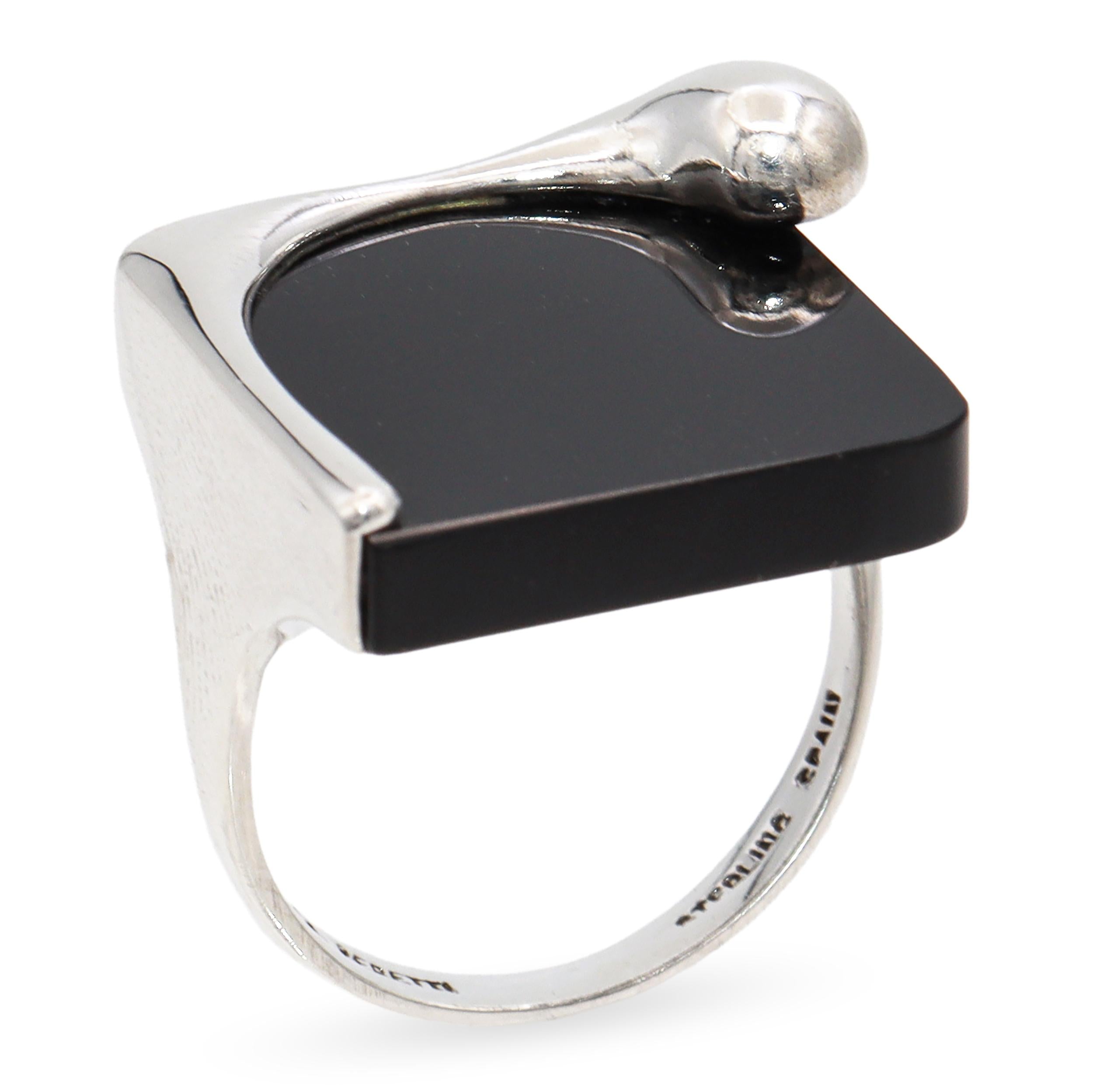 Tiffany & Co. Elsa Peretti Sterling Silver Black Onyx Splash Ring