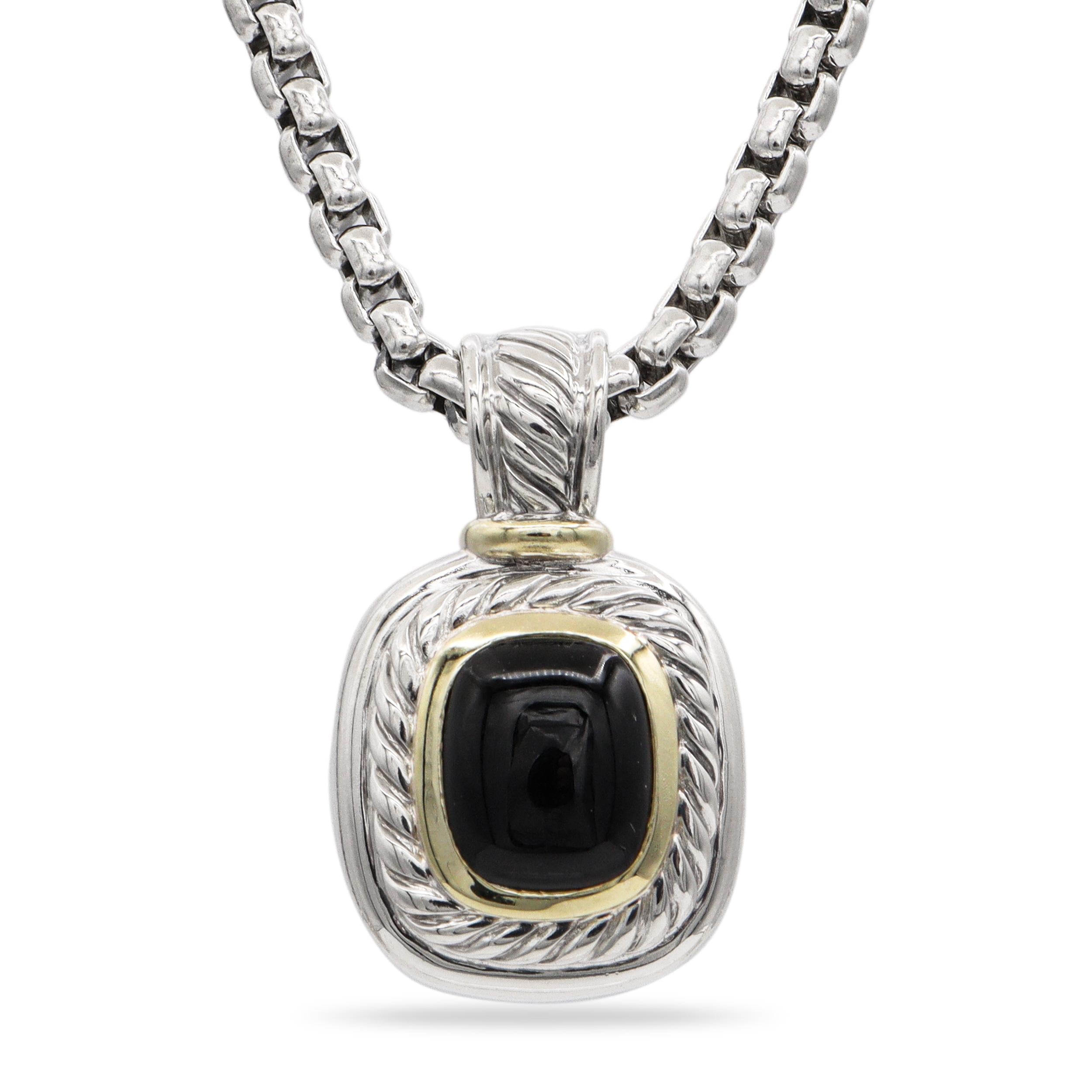 David Yurman Sterling Silver 14K Gold Black Onyx Albion Pendant Necklace