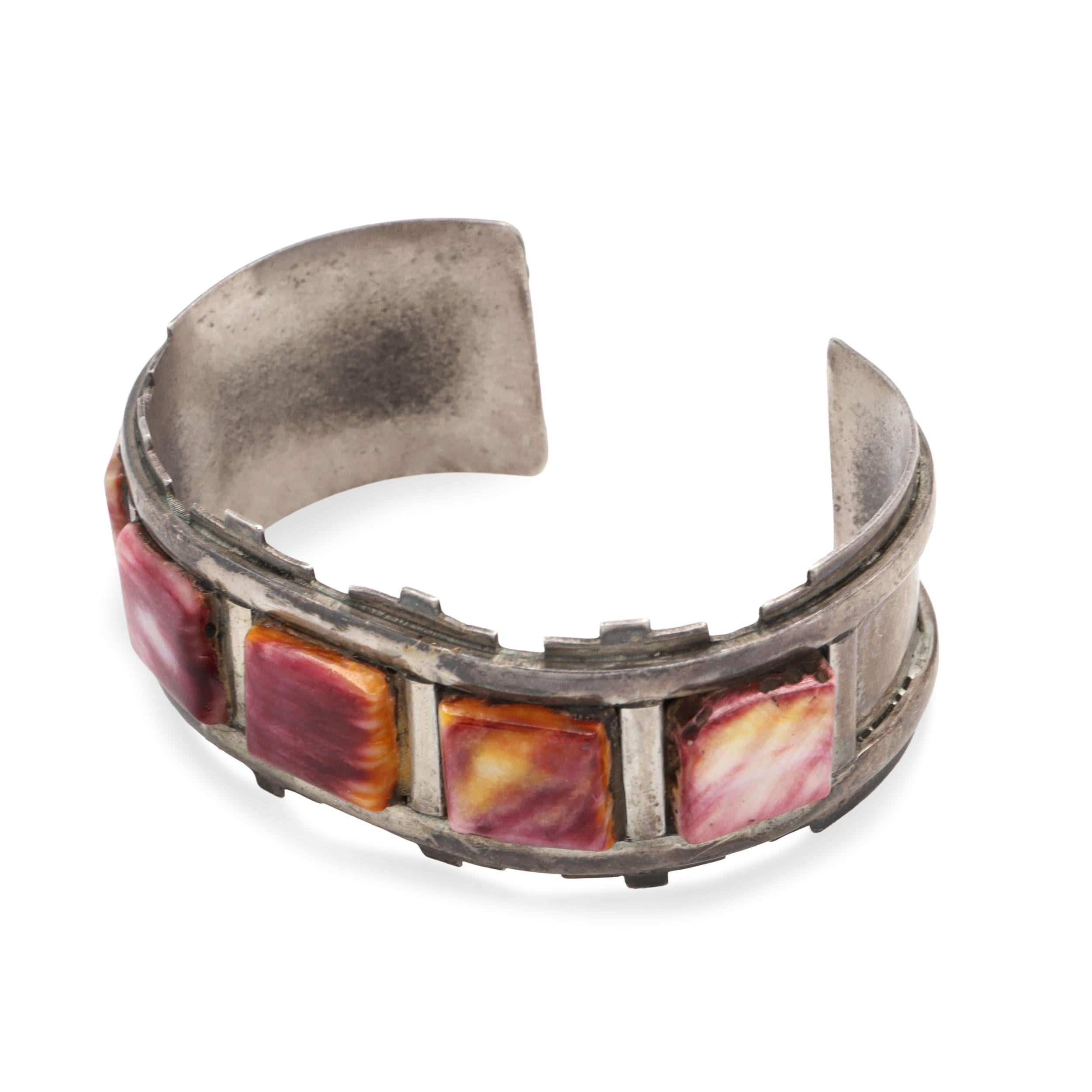 Vintage W T Sterling Silver Spiny Oyster Shell Cuff Bracelet