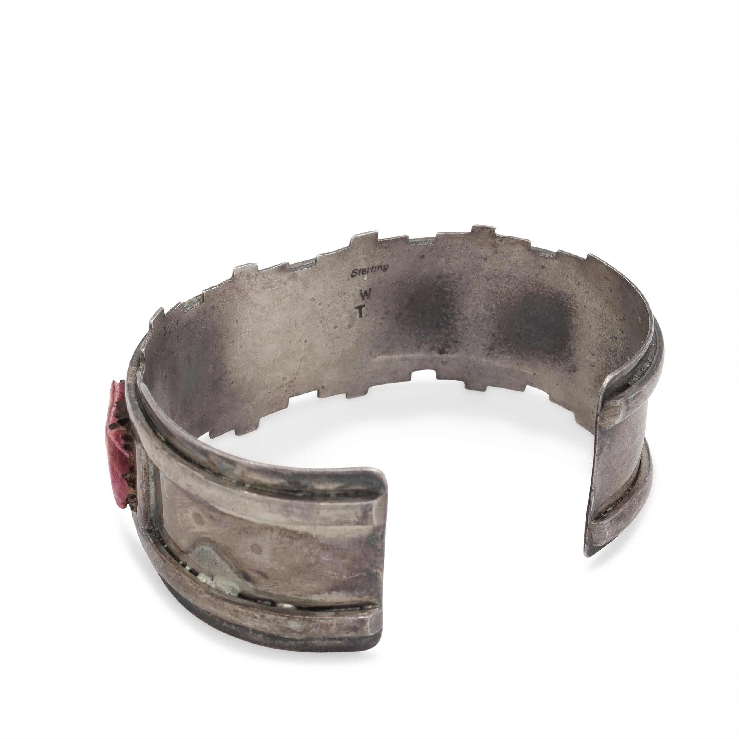 Vintage W T Sterling Silver Spiny Oyster Shell Cuff Bracelet