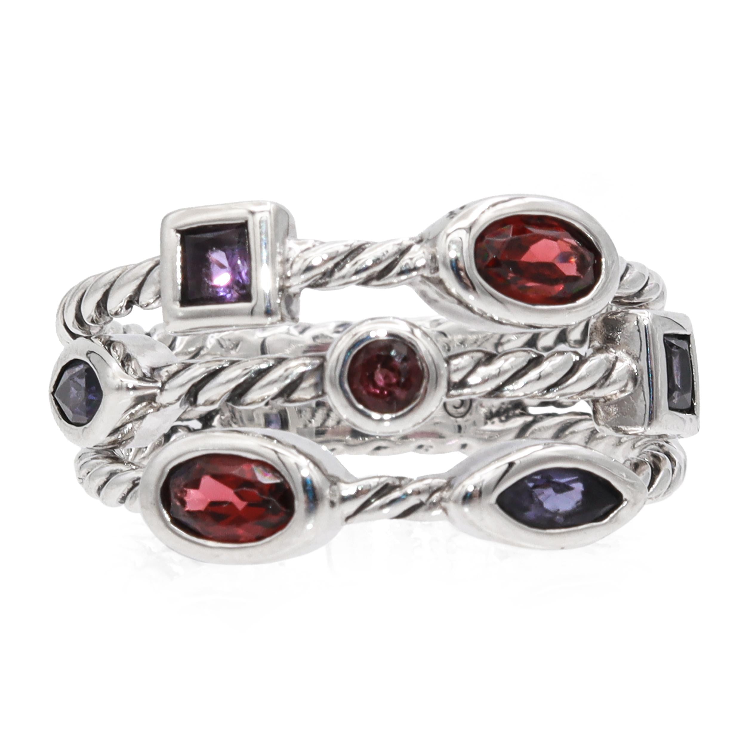 David Yurman Sterling Silver Multi-Stone Berry Confetti 3 Row Cocktail Ring