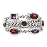 David Yurman Sterling Silver Multi-Stone Berry Confetti 3 Row Cocktail Ring