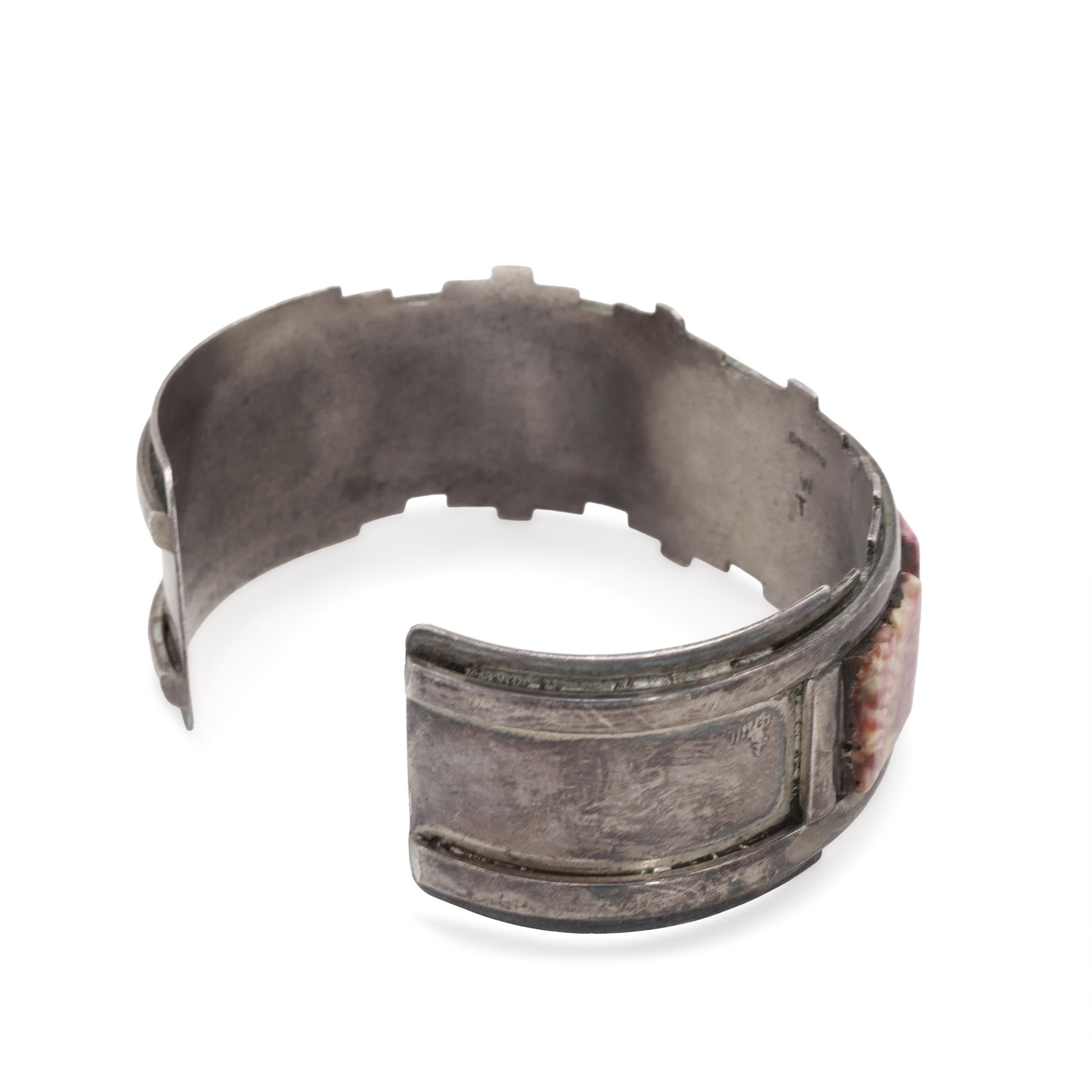 Vintage W T Sterling Silver Spiny Oyster Shell Cuff Bracelet