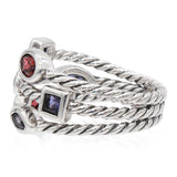 David Yurman Sterling Silver Multi-Stone Berry Confetti 3 Row Cocktail Ring