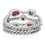 David Yurman Sterling Silver Multi-Stone Berry Confetti 3 Row Cocktail Ring