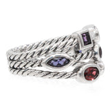 David Yurman Sterling Silver Multi-Stone Berry Confetti 3 Row Cocktail Ring