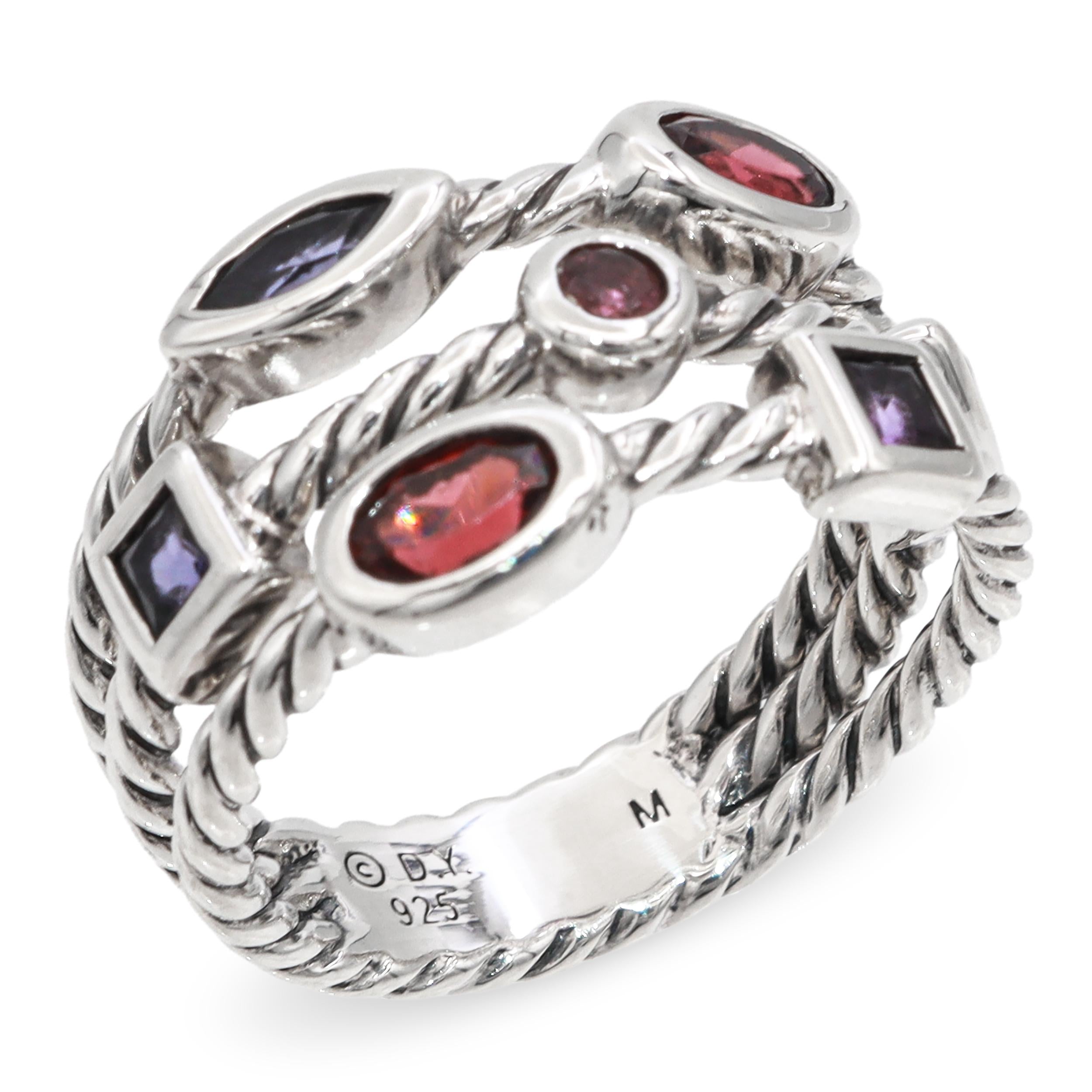 David Yurman Sterling Silver Multi-Stone Berry Confetti 3 Row Cocktail Ring