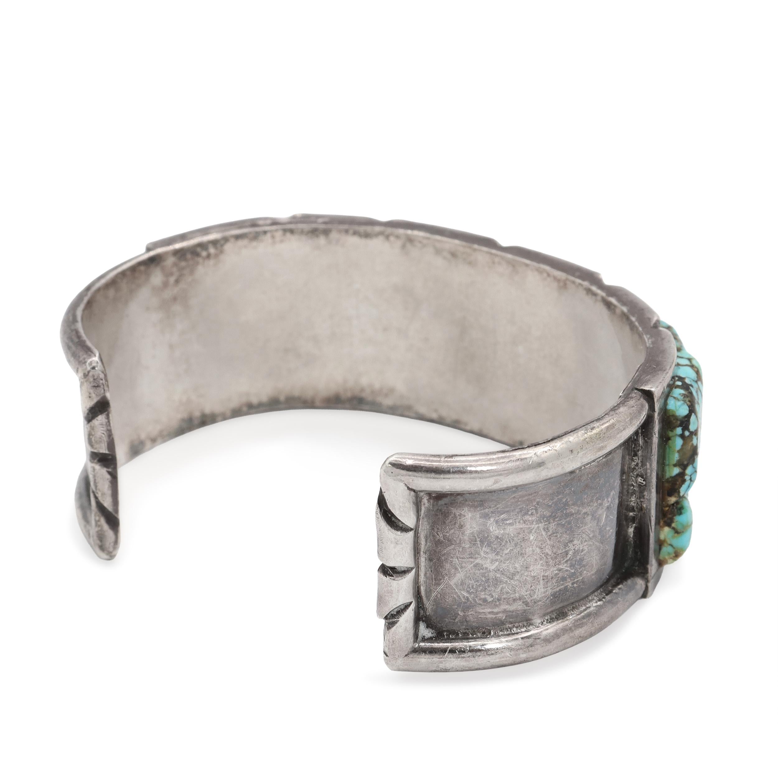 Vintage Navajo S M Sterling Silver Cobblestone Turquoise Cuff Bracelet