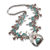 Vintage Navajo Peyote Bird Sterling Silver Squash Blossom Necklace
