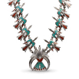 Vintage Navajo Peyote Bird Sterling Silver Squash Blossom Necklace