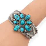Vintage Navajo Sterling Silver Turquoise Cluster Cuff Bracelet