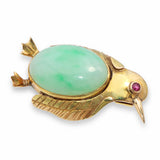 14k Yellow Gold Jade & Ruby Penguin Brooch Pin