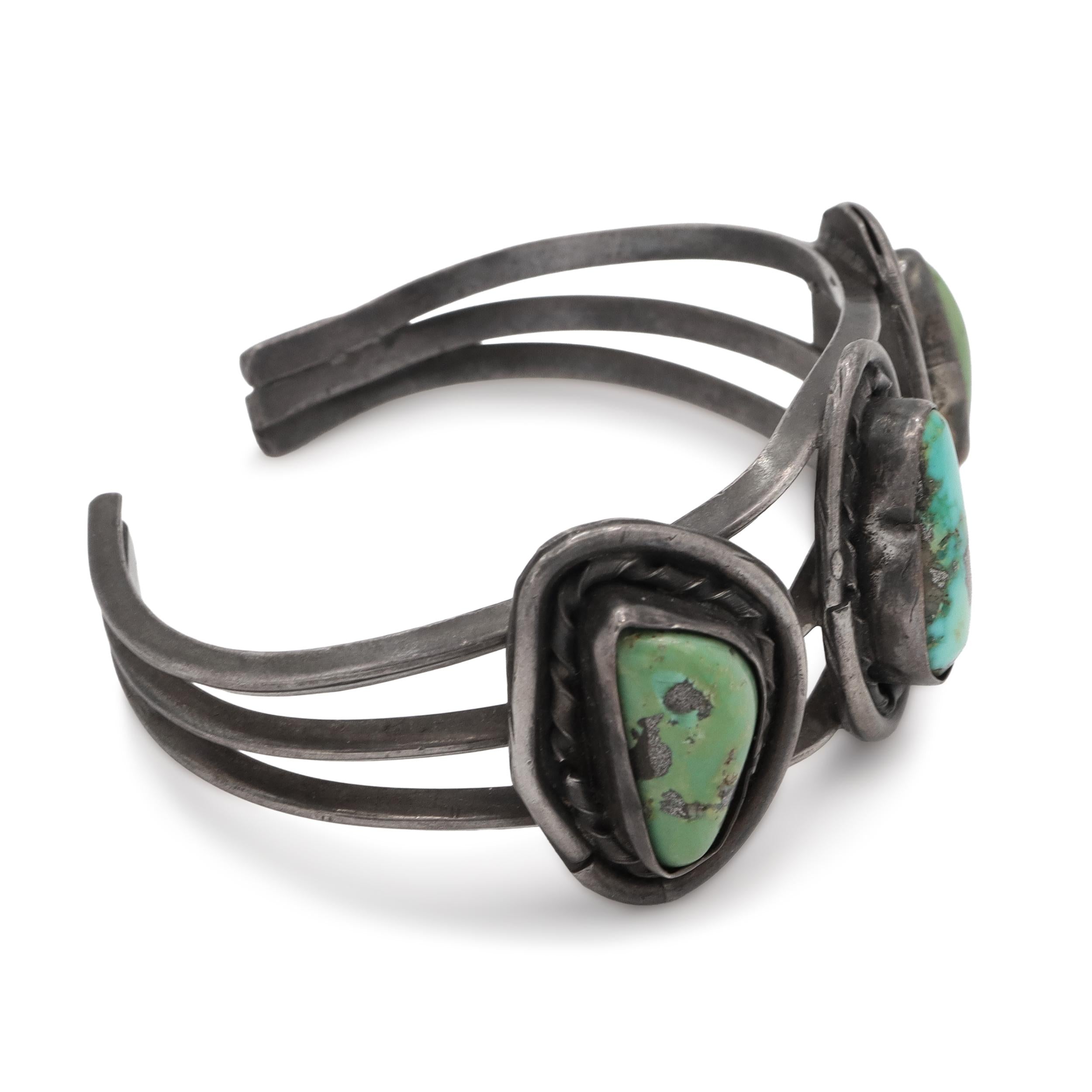 Southwestern Sterling Silver Turquoise Three-Stone Cuff Bracelet