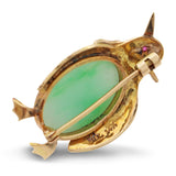 14k Yellow Gold Jade & Ruby Penguin Brooch Pin