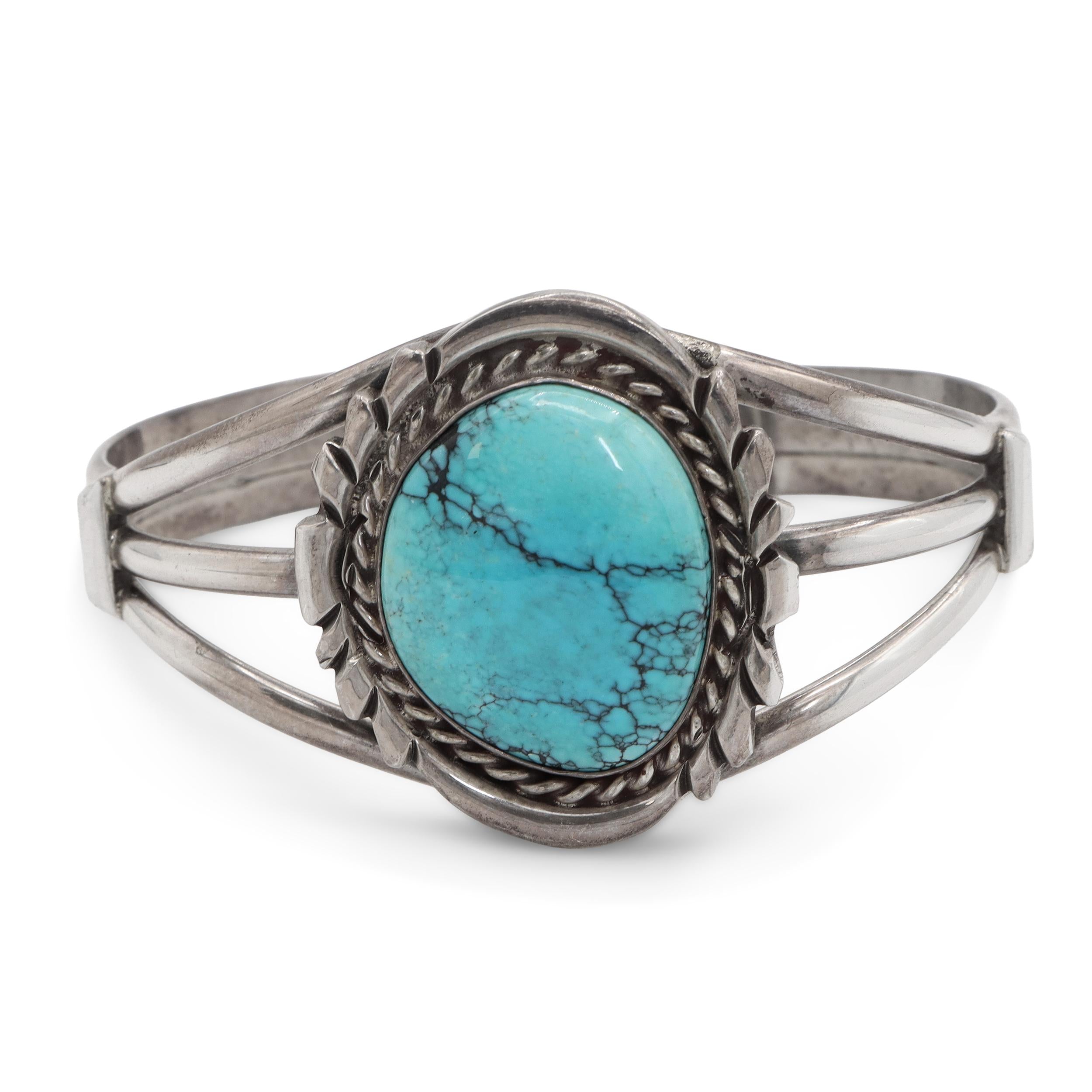 Vintage Southwestern Sterling Silver Turquoise Cuff Bracelet