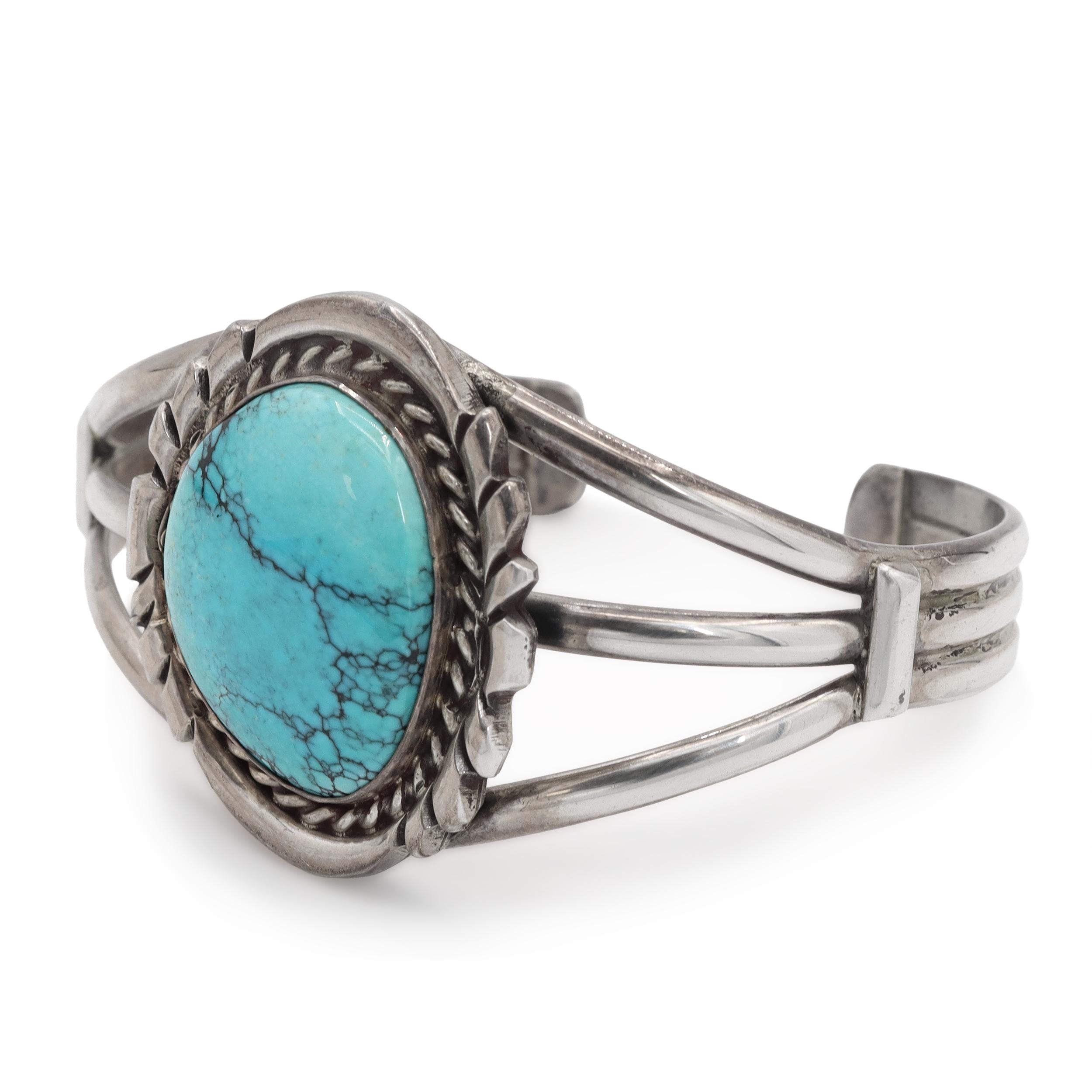 Vintage Southwestern Sterling Silver Turquoise Cuff Bracelet