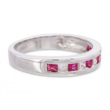 Vintage 14k White Gold Ruby and Diamond Alternating Half-Eternity Band Ring