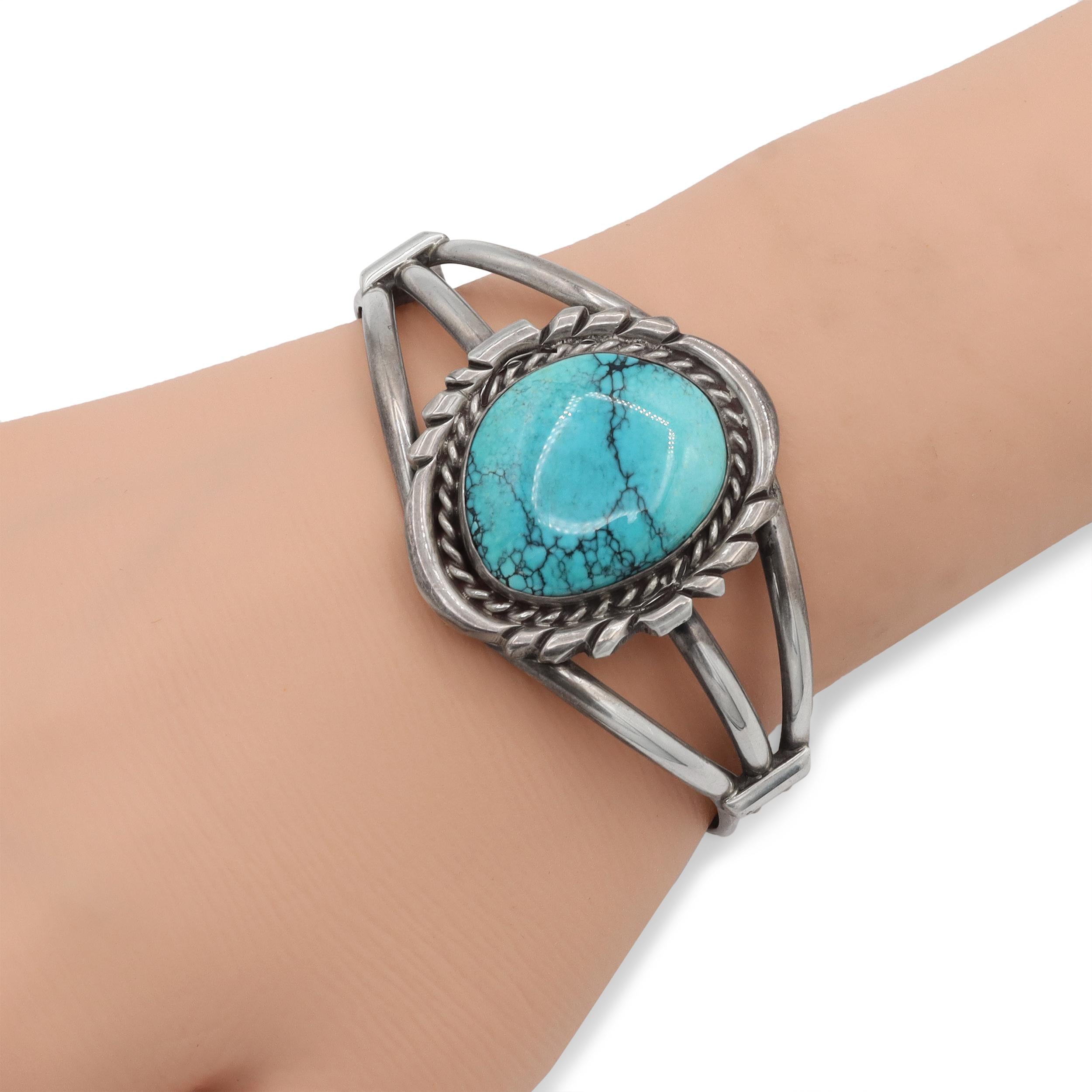 Vintage Southwestern Sterling Silver Turquoise Cuff Bracelet