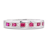Vintage 14k White Gold Ruby and Diamond Alternating Half-Eternity Band Ring