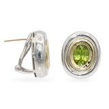 Sterling Silver and 18K Yellow Gold Peridot Oval Omega Back Earrings